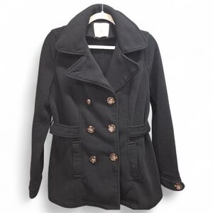 Ci Sono Black Peacoat with Tortoise Shell Button Double Breasted Coat XL Classic